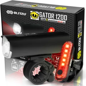 Bike Lights USB-C Rechargeable Bicycle Light Set Gator 1200 Lumens Super Bright, 7 4 Modes Headlight & Taillight, Waterproof Front & Back Rear Light for Night Riding Cycling Safety Long Battery Life.