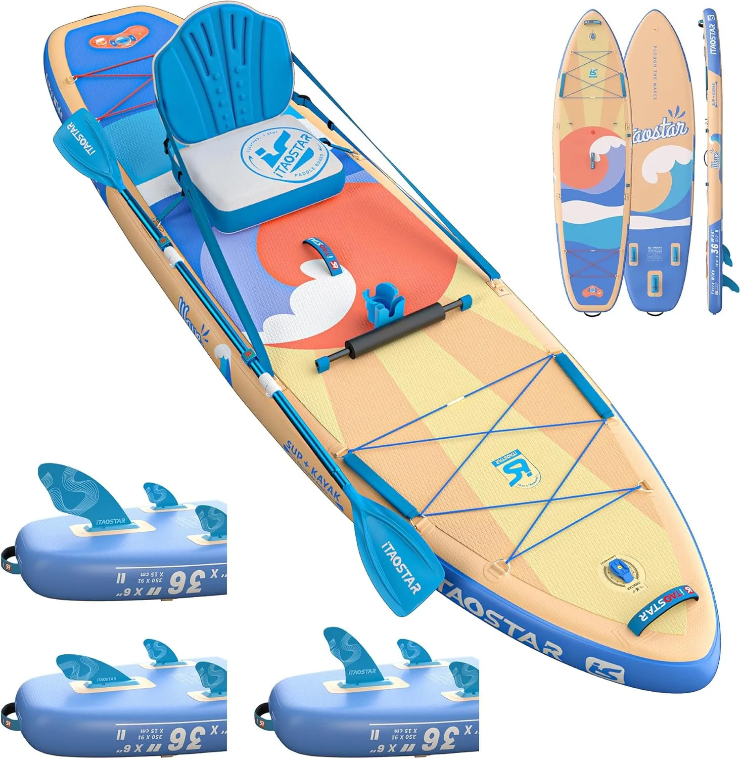 Billow 11'6"×36" Extra Wide Paddle Board with Seat, One-Stop Premium SUP Board Accessories, Tailored Fins, Stable Inflatable Stand Up Paddle Boards for Youth/Adults of All Skill Levels