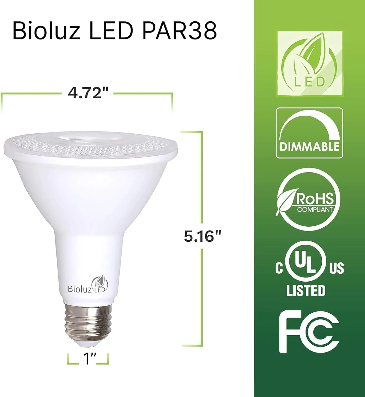 Bioluz LED 4 Pack PAR38 LED Light Bulb 90 CRI 12W = 100-120 Watt Replacement, Soft White 3000K, Dimmable Light Bulbs Flood Lights Outdoor/Indoor UL Listed Light Bulbs Title 20 High Efficacy LED Bulbs