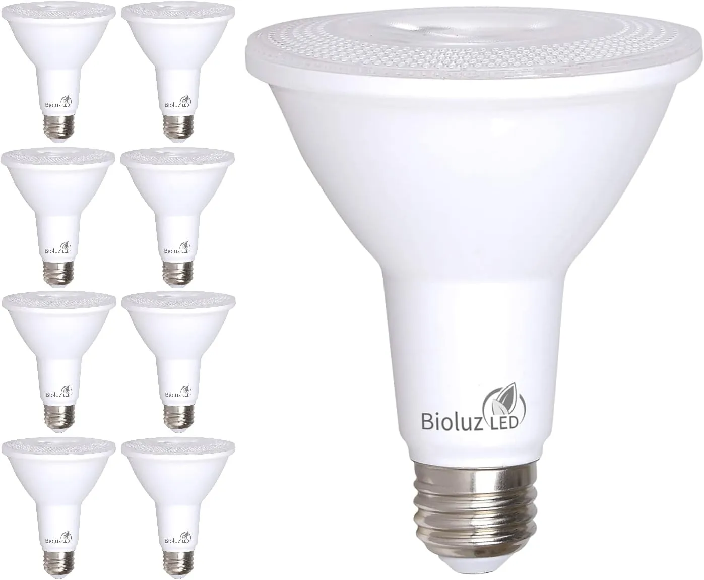 Bioluz LED 8-Pack PAR30 LED Flood Light Bulbs Indoor, 10W = 100W Replacement, 3000K Soft White LED Light Bulbs, 90 CRI, Dimmable, UL Listed, RoHS, FCC and Title 20 Compliant