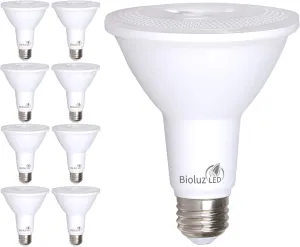 Bioluz LED 8-Pack PAR30 LED Flood Light Bulbs Indoor, 10W = 100W Replacement, 3000K Soft White LED Light Bulbs, 90 CRI, Dimmable, UL Listed, RoHS, FCC and Title 20 Compliant