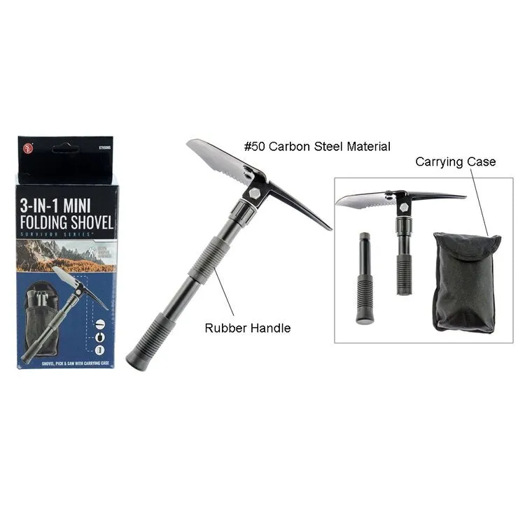 BJK 23" Premium Quality Black Tri-Fold Serrated Shovel w Carry Case