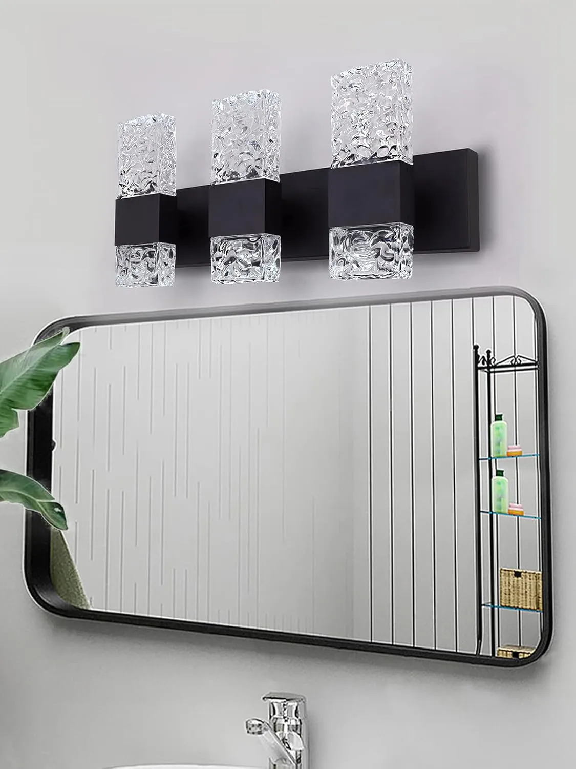 Black Bathroom Light Fixtures Crystal Bathroom Vanity Light 3 Light Over Mirror Modern LED Wall Light for Bathroom，6000K Cool Light，30 Watts