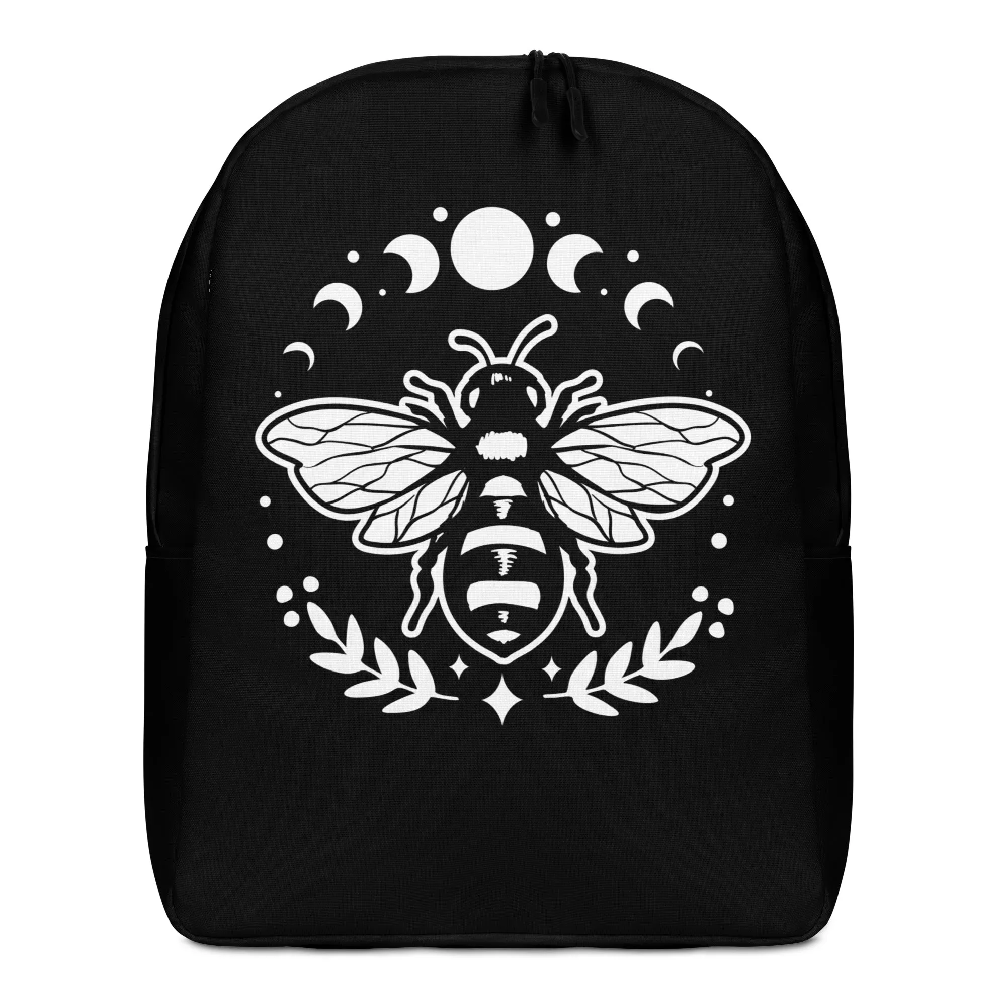 Black Celestial Bee Moon Phases Minimalist Backpack