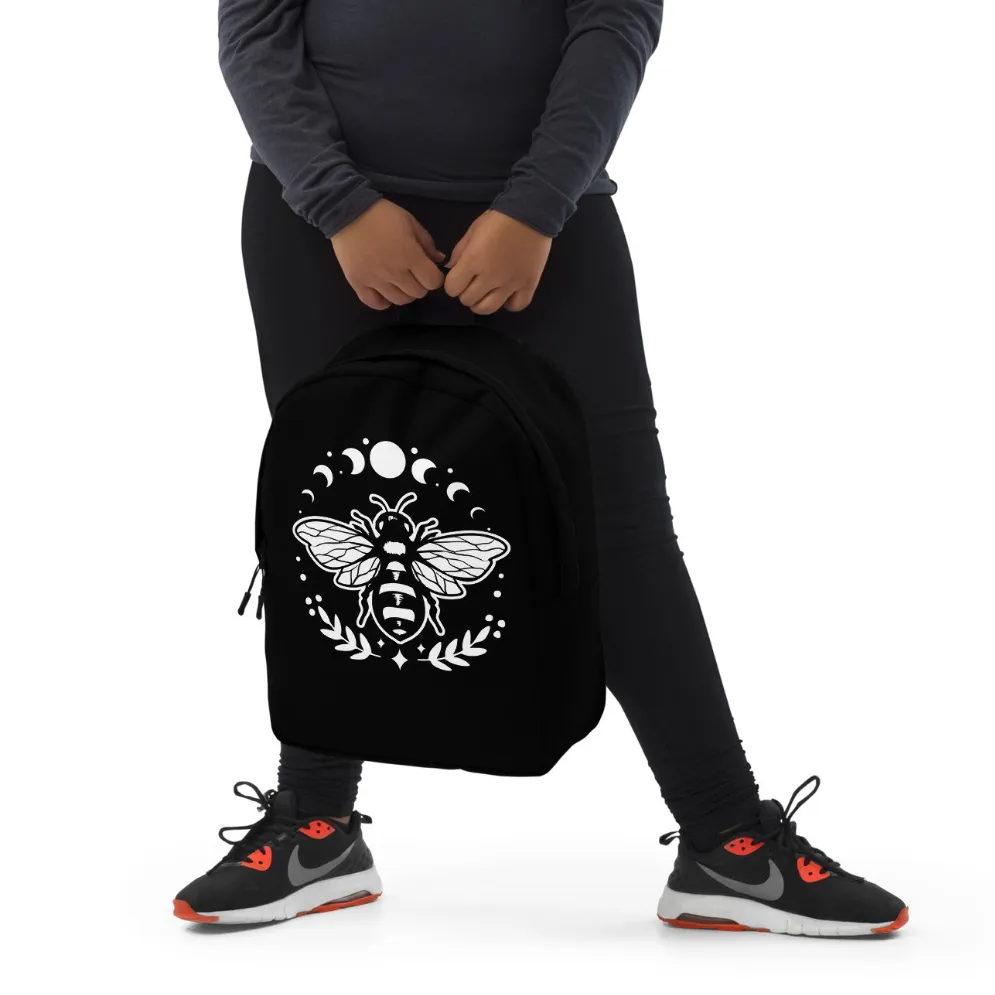 Black Celestial Bee Moon Phases Minimalist Backpack