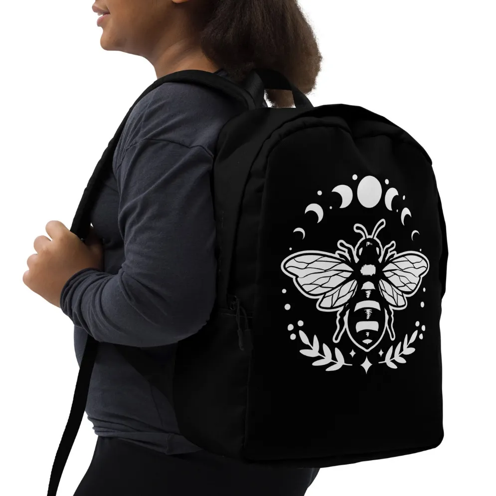 Black Celestial Bee Moon Phases Minimalist Backpack