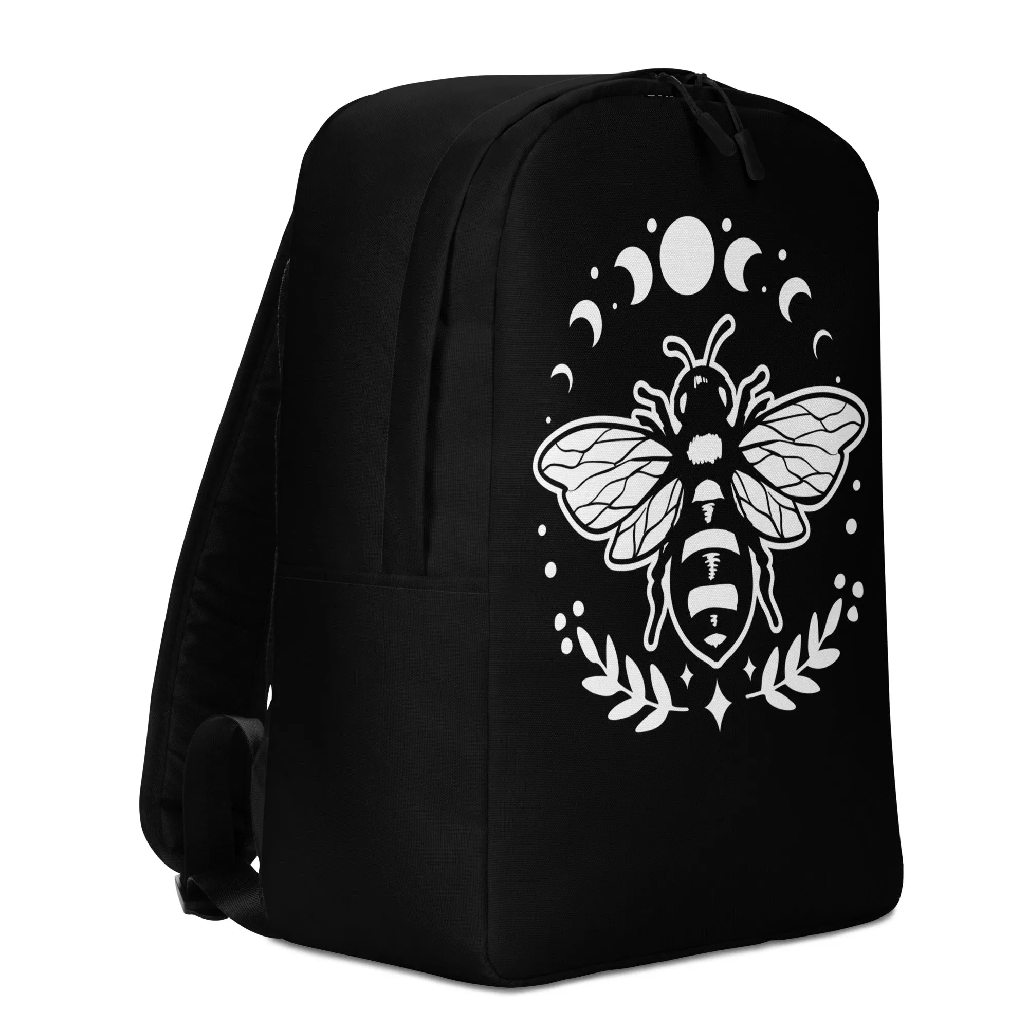 Black Celestial Bee Moon Phases Minimalist Backpack