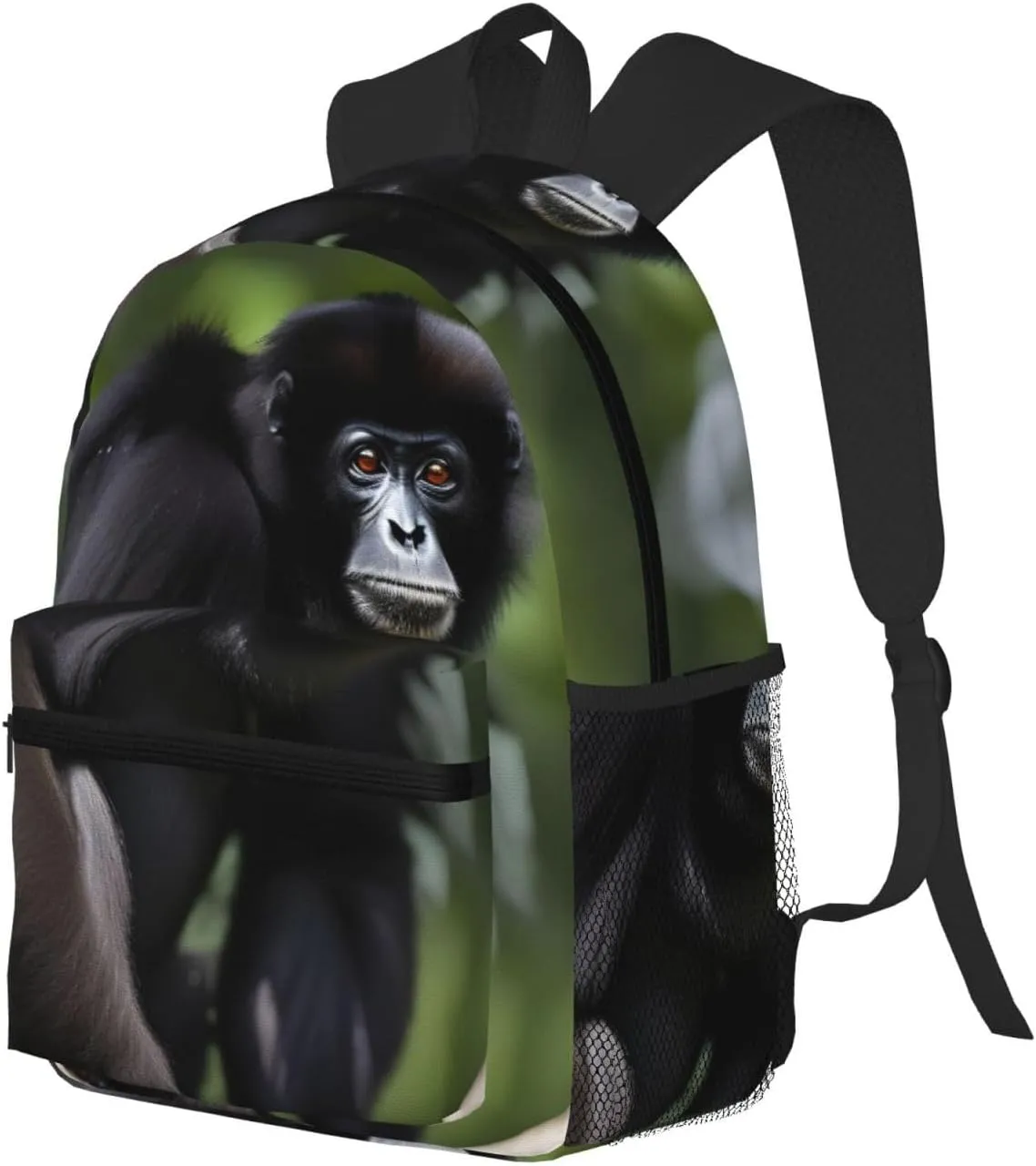 Black Gibbon Monkey Print Comfortable Backpack,Your Essential Casual Travel Bag For Outdoor Adventures