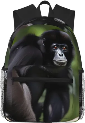 Black Gibbon Monkey Print Comfortable Backpack,Your Essential Casual Travel Bag For Outdoor Adventures