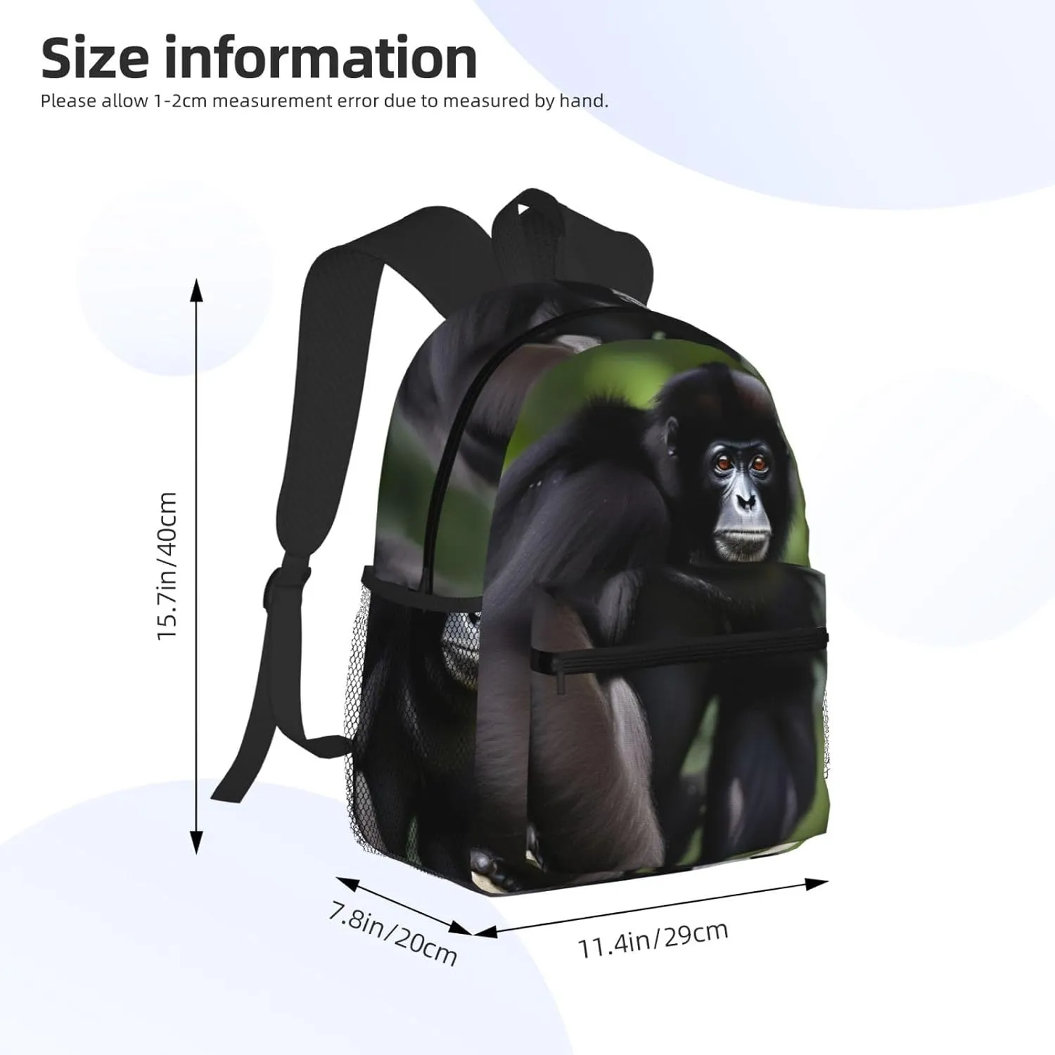 Black Gibbon Monkey Print Comfortable Backpack,Your Essential Casual Travel Bag For Outdoor Adventures