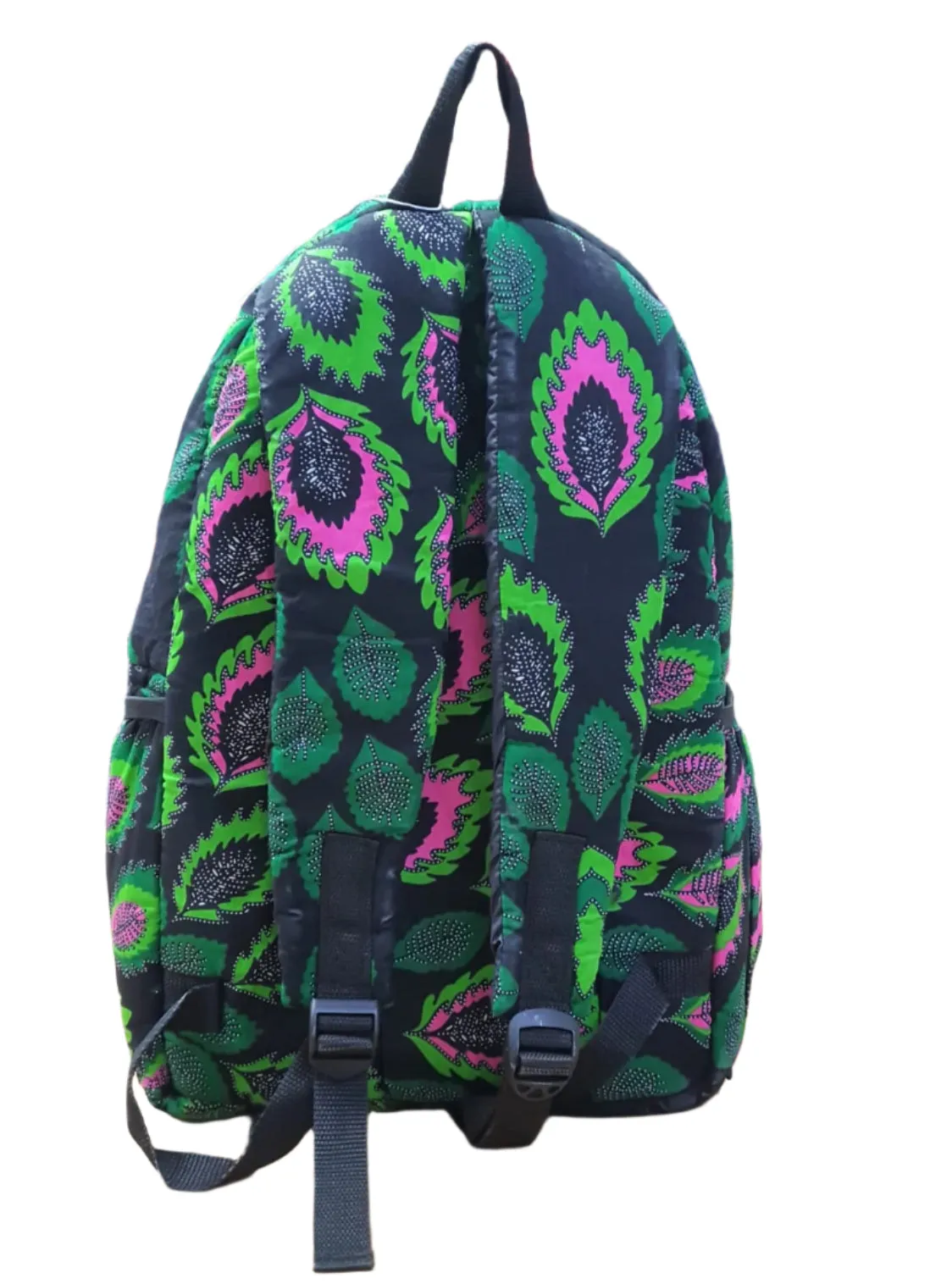 Black, Green & Pink Ankara Backpack