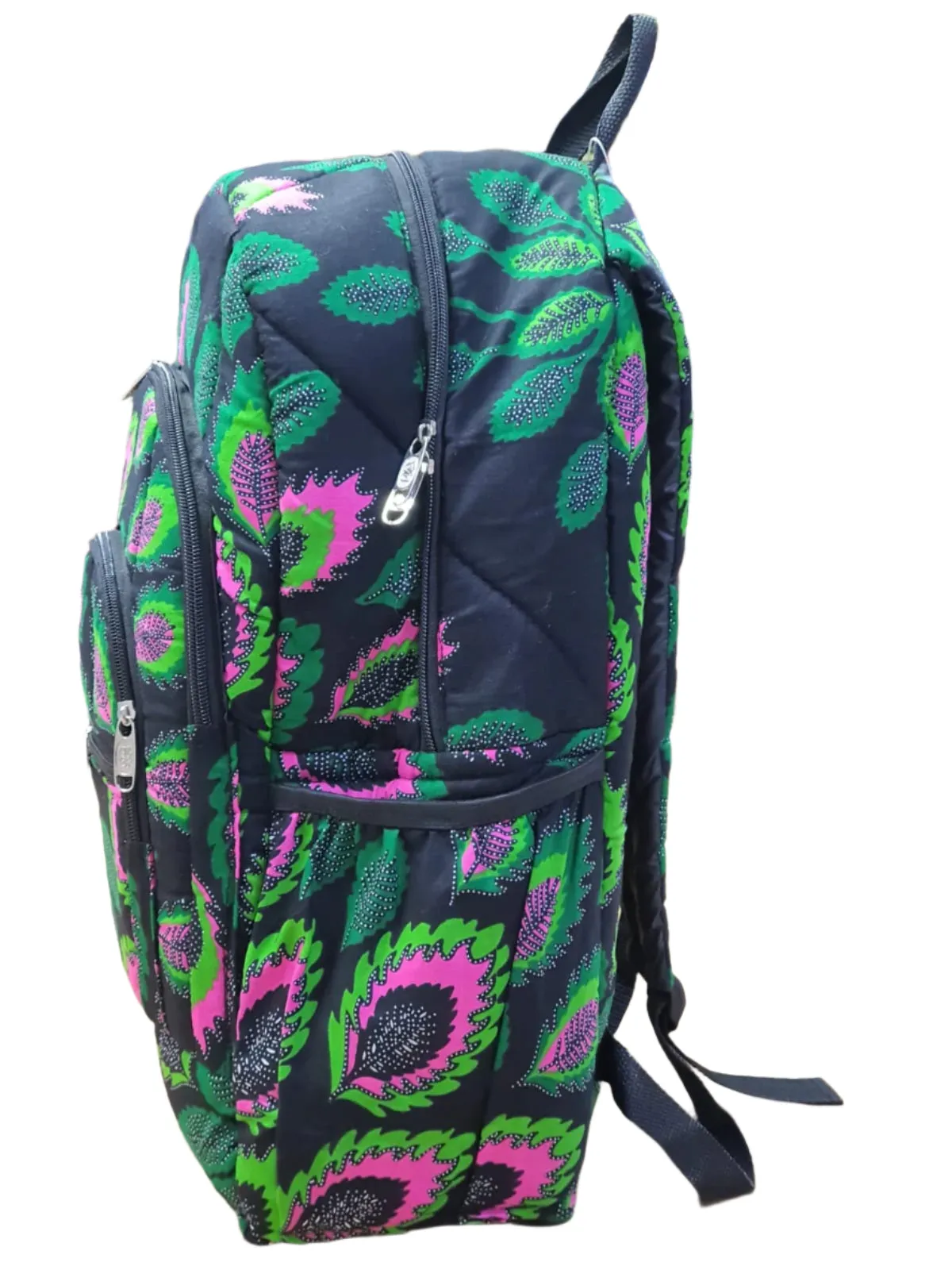 Black, Green & Pink Ankara Backpack