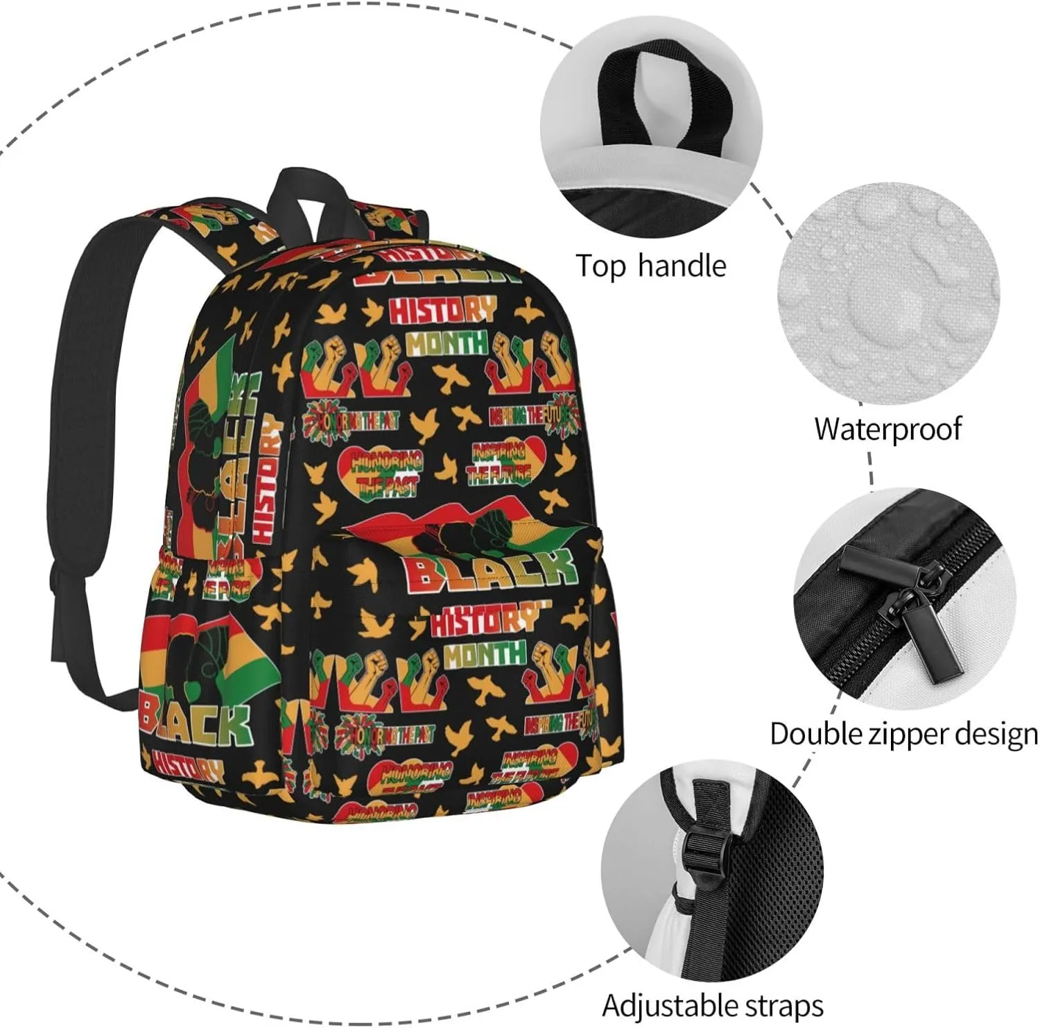Black History Month Pride Celebrate Gifts Backpack Casual Laptop Backpack Large Capacity Double Shoulder Bag Travel Daypack For Women Men