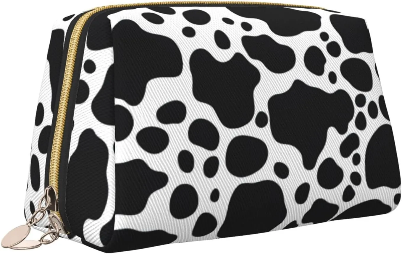 Black White Cow Toiletry Pouch, Travel-Friendly Makeup Organizer For Makeup Brushes, Lipsticks
