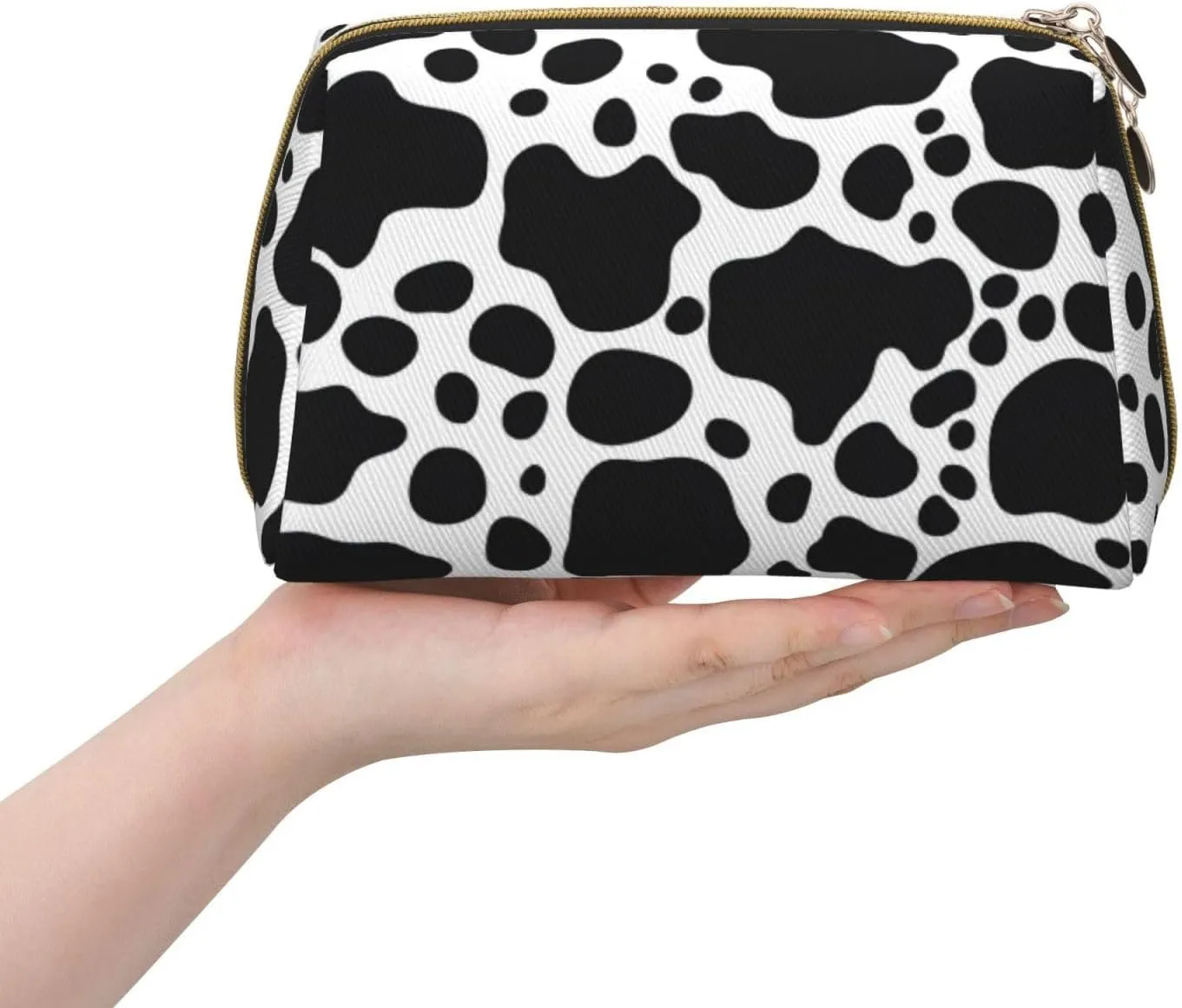 Black White Cow Toiletry Pouch, Travel-Friendly Makeup Organizer For Makeup Brushes, Lipsticks