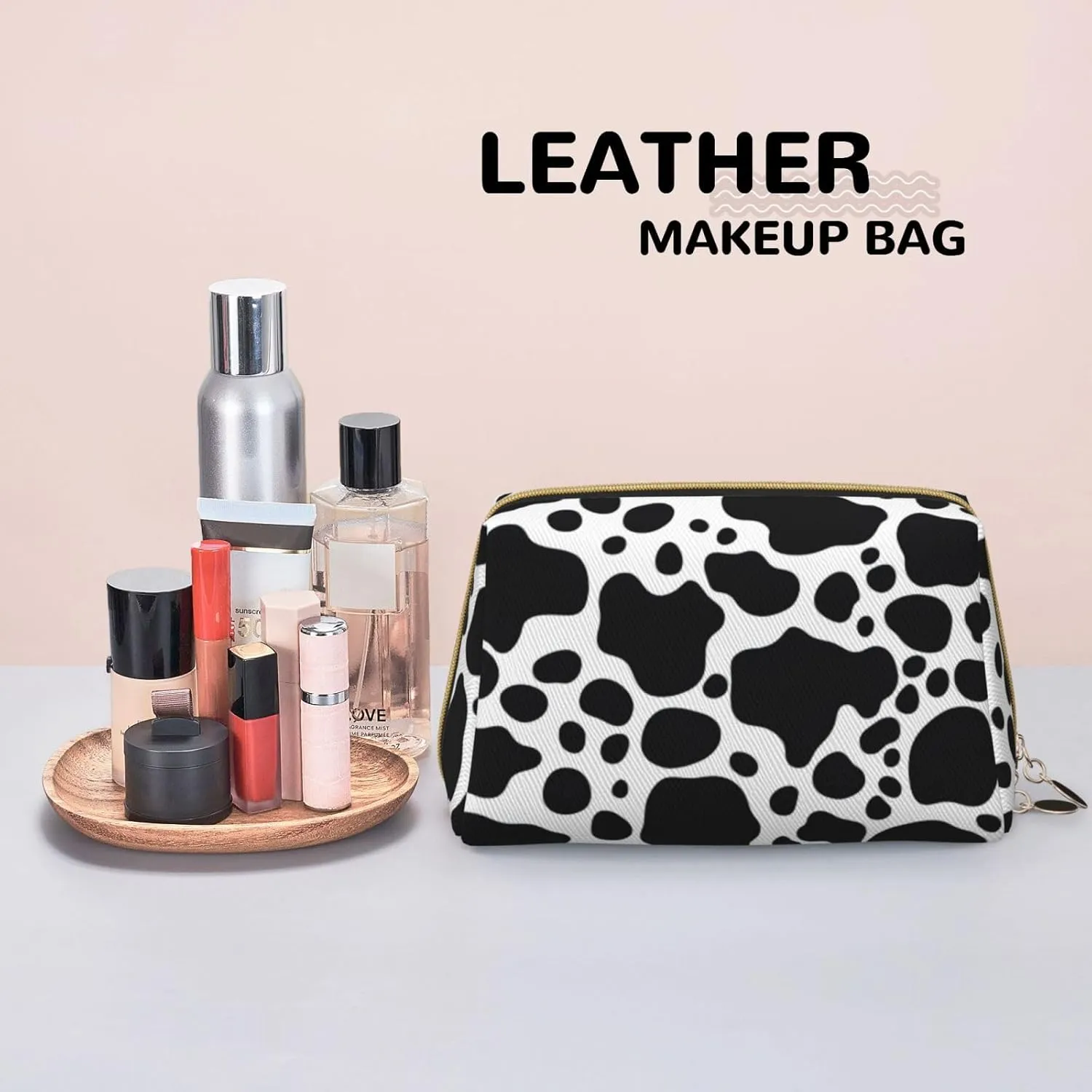 Black White Cow Toiletry Pouch, Travel-Friendly Makeup Organizer For Makeup Brushes, Lipsticks