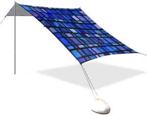 Blue Grid Designed UPF50 Foldable Beach Canopy Waterproof Large Sun Shade with Sturdy Poles, Sandbags and Shovel for Camping, Picnics, Backyard & Fishing casita de Playa para