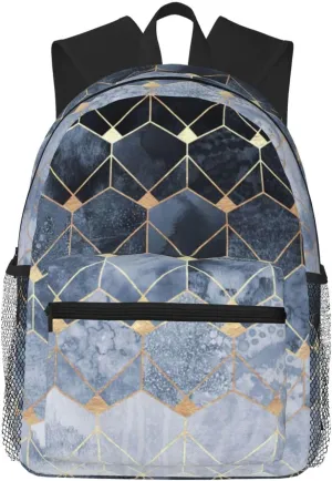 Blue Hexagons And Diamonds Print Shoulder Bag, Lightweight Shoulder Bag, Travel Bag, Hiking Backpack, Cute Shoulder Bag