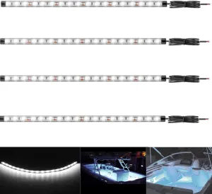 Boat Led Strip Lights, 4 Pcs 24'' Marine Interior Courtesy Deck Navigation Lights, Super Bright Waterproof Marine Led Lights Strip for 12V Pontoon Fishing Boat Yacht Kayak Sailboat (White)