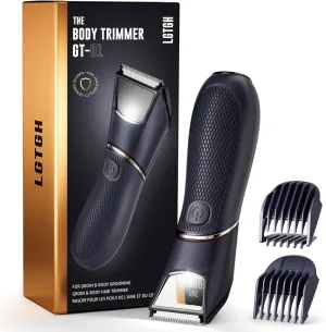 Body Hair Trimmer for Men: Pubic Hair Trimmer with Mirror & LED Light - Electric Ball Shavers with Ceramic Blades & Travel Lock - Body Groomer IPX7 Waterproof Wet/Dry Use for Groin/Chest/Legs