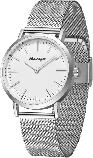 BOSHIYA Watches for Women Easy Reader 30mm Stainless Steel Expansion Band Sliver Gold Ladies Small Wrist Watch…