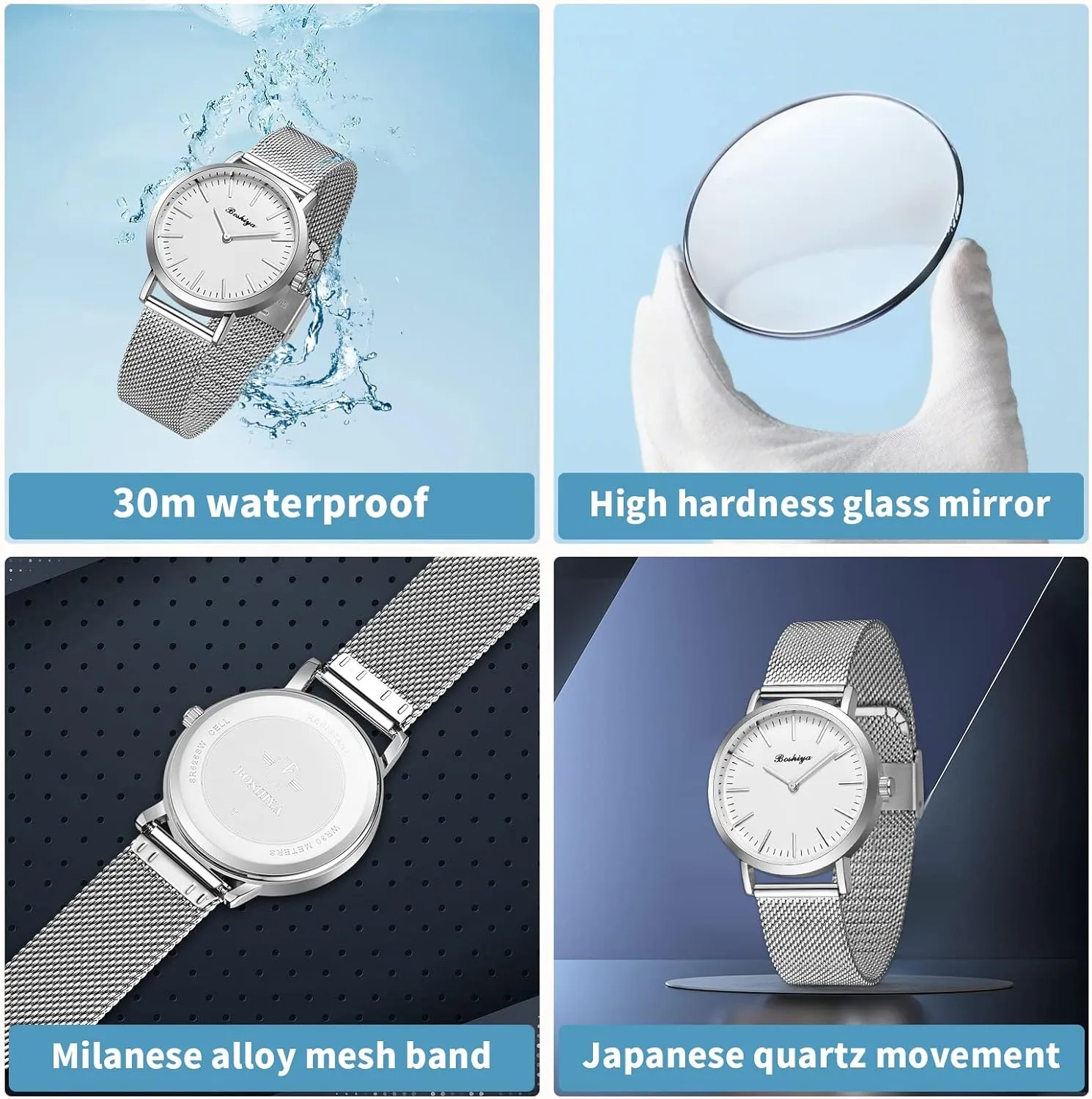 BOSHIYA Watches for Women Easy Reader 30mm Stainless Steel Expansion Band Sliver Gold Ladies Small Wrist Watch…