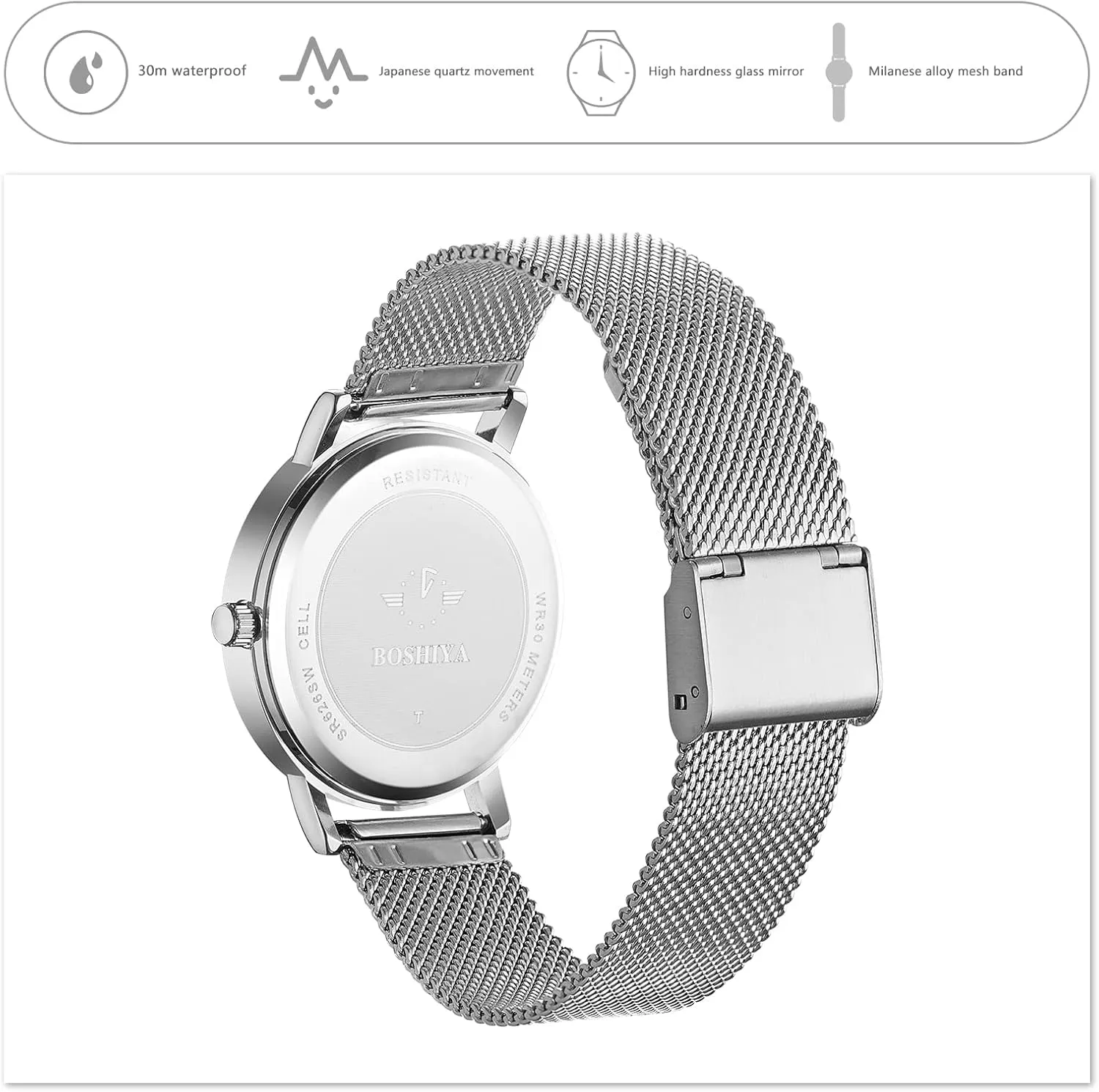 BOSHIYA Watches for Women Easy Reader 30mm Stainless Steel Expansion Band Sliver Gold Ladies Small Wrist Watch…
