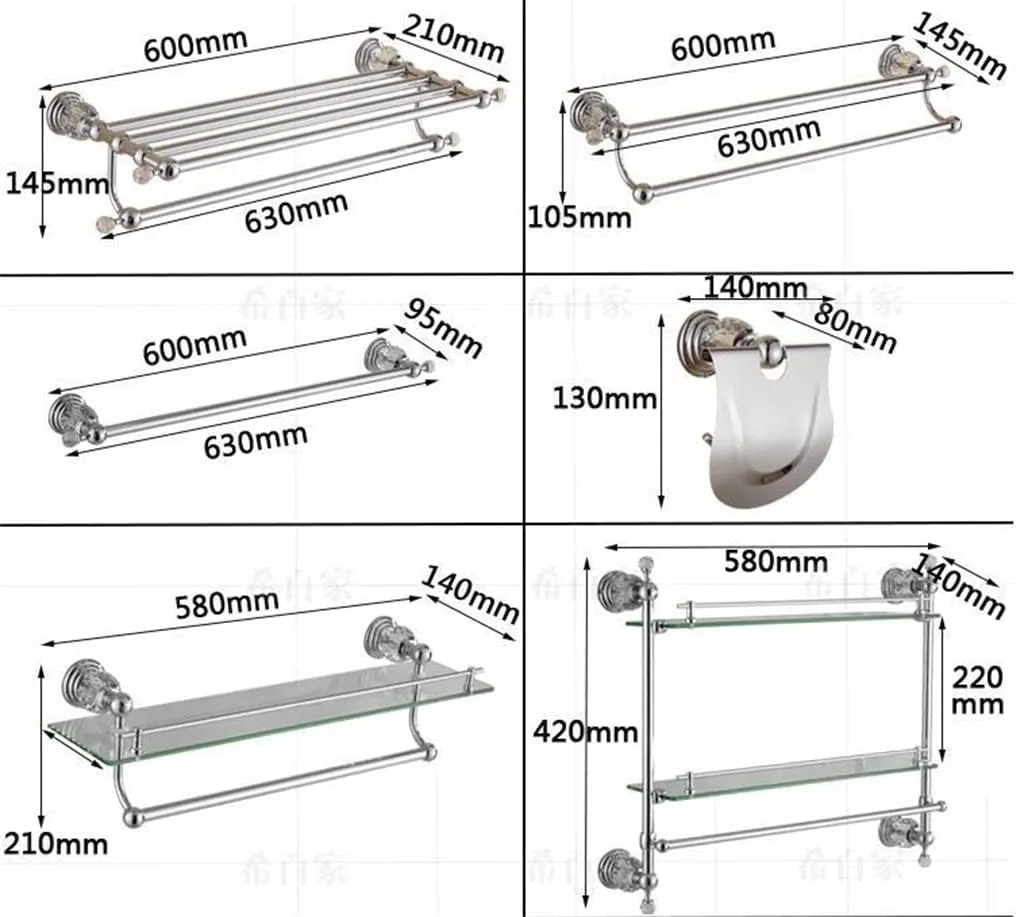 Brass Shower Rack Toilet Paper Holder Silver Crystal Wall Mount Towel Bar Toilet Brush Holder Bathroom Hardware Accessories Set!(D)