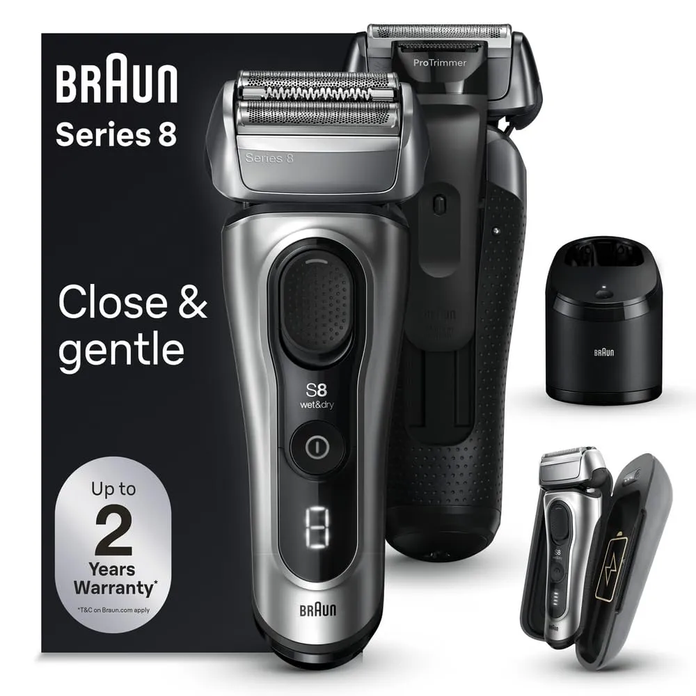 Braun Series 8 Electric Shaver, Shaving Kit with 4 1 Shaving Elements, Precision Long Hair Trimmer, SmartCare Center, PowerCase