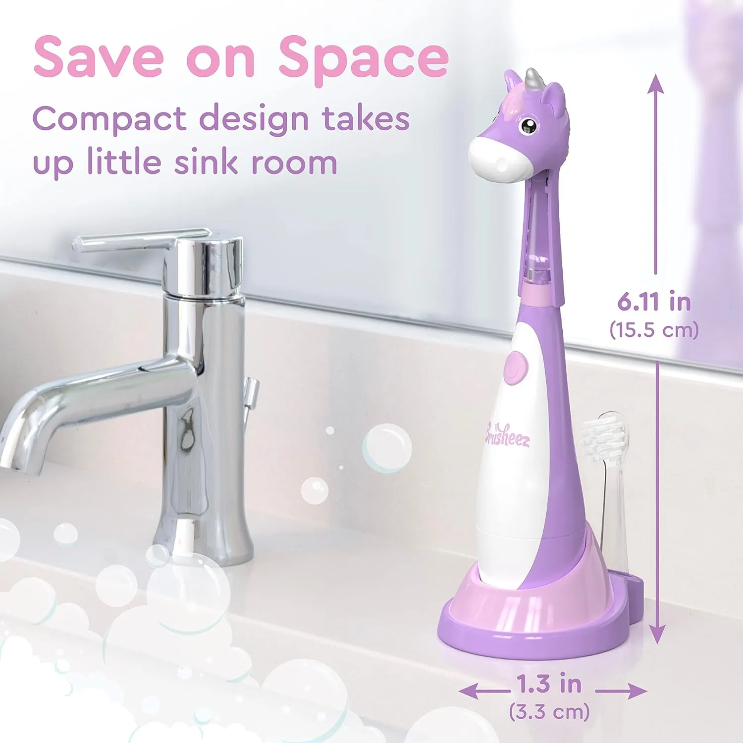 Brusheez Little Toddlers’ Sonic Toothbrush - Safe & Gentle Toothbrush for Ages 1-3 with Built-in, Light-Up 2-Minute Timer, Extra Brush Head, & Storage Base for First-Time Brushers (Lucky The Unicorn)