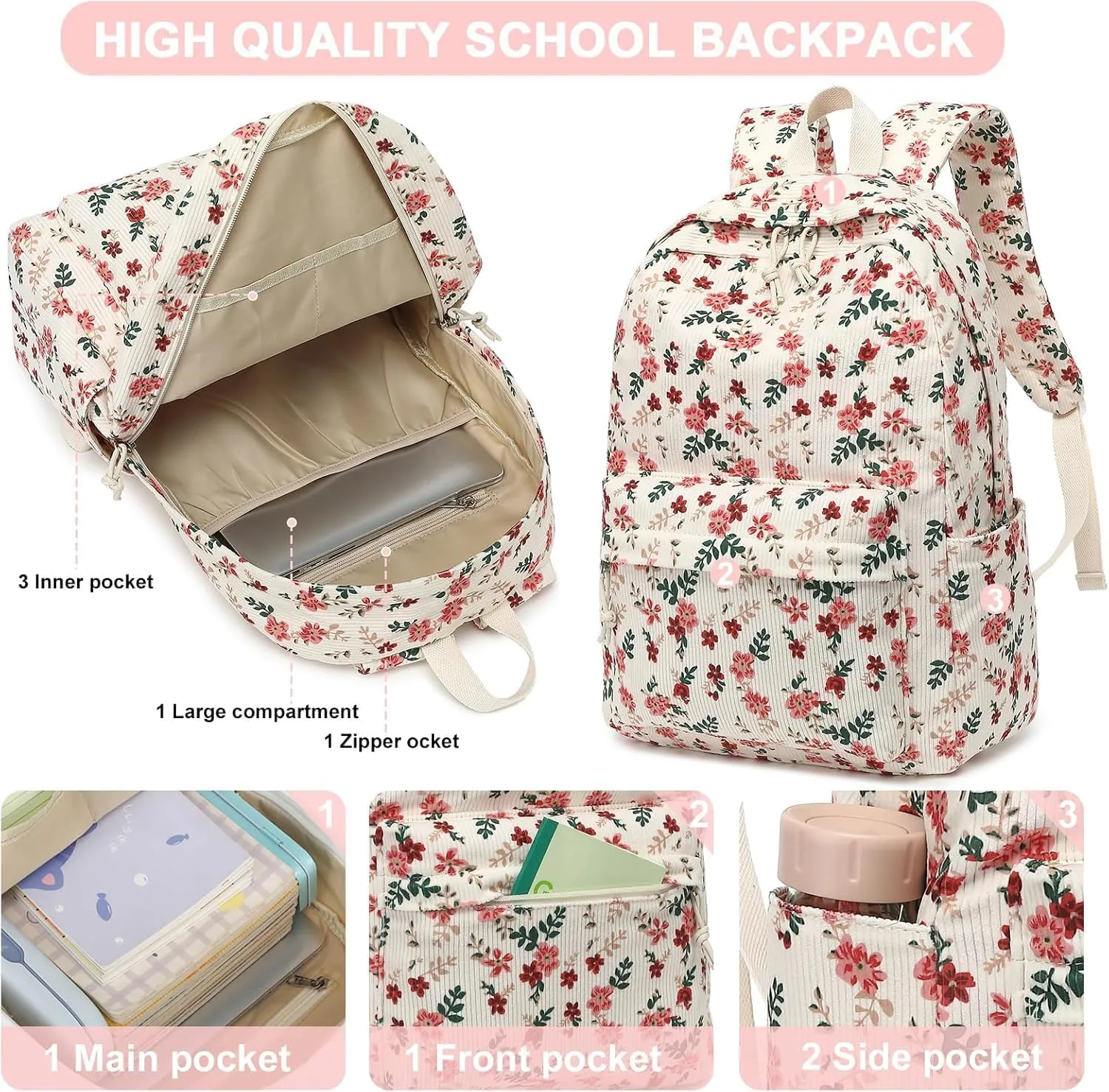 BTOOP School Backpacks for Teen Girls Bookbags Lightweight Kids Backpack School Bags Set with Lunch Box Pencil Case