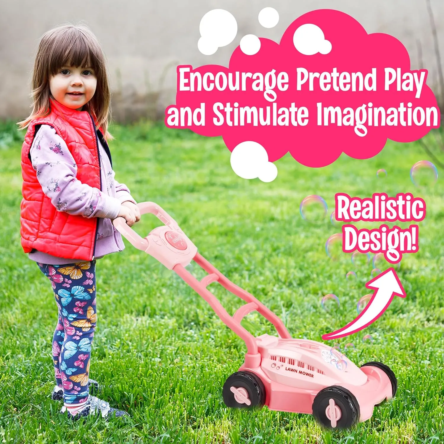 Bubble Lawn Mower for Toddlers 1 2 3 , 1 Year Old Girl Gift First Birthday, 2 Year Old Kids Bubble Machine Indoor Outdoor Push Gardening Backyard Toys Preschool Age