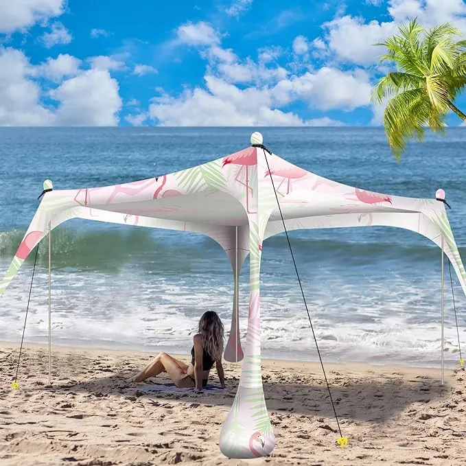 Buheco Beach Tent Pop Up Shade 10x10ft Beach Canopy Sun Shelter UPF50  with 4 Foldable Poles-Portable Carrying Bag-Sand Shovel-Ground Pegs-Windproof Ropes for Outdoor Family Camping-Fishing- Picnic