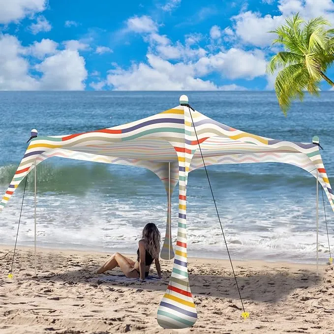 Buheco Beach Tent Pop Up Shade 10x10ft Beach Canopy Sun Shelter UPF50  with 4 Foldable Poles-Portable Carrying Bag-Sand Shovel-Ground Pegs-Windproof Ropes for Outdoor Family Camping-Fishing- Picnic