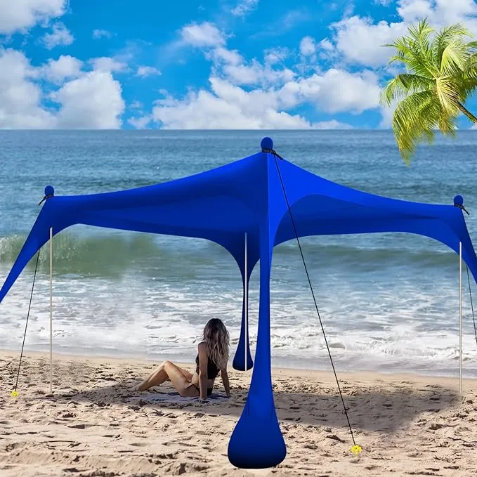 Buheco Beach Tent Pop Up Shade 10x10ft Beach Canopy Sun Shelter UPF50  with 4 Foldable Poles-Portable Carrying Bag-Sand Shovel-Ground Pegs-Windproof Ropes for Outdoor Family Camping-Fishing- Picnic