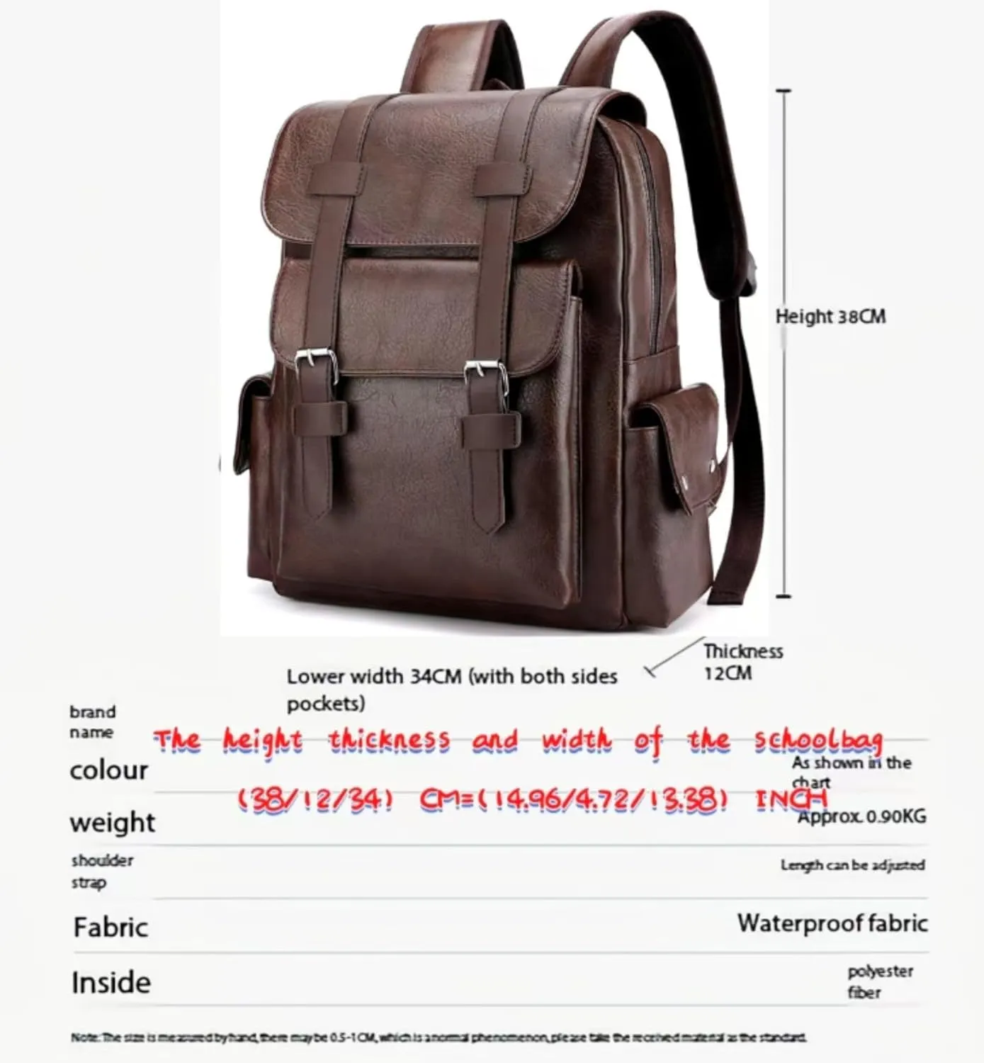 Business Men and Women PU Leather Backpack 15.6inch Laptop Waterproof Backpack Travel Commuter Lightweight schoolbag (Brown backpack8,Medium)