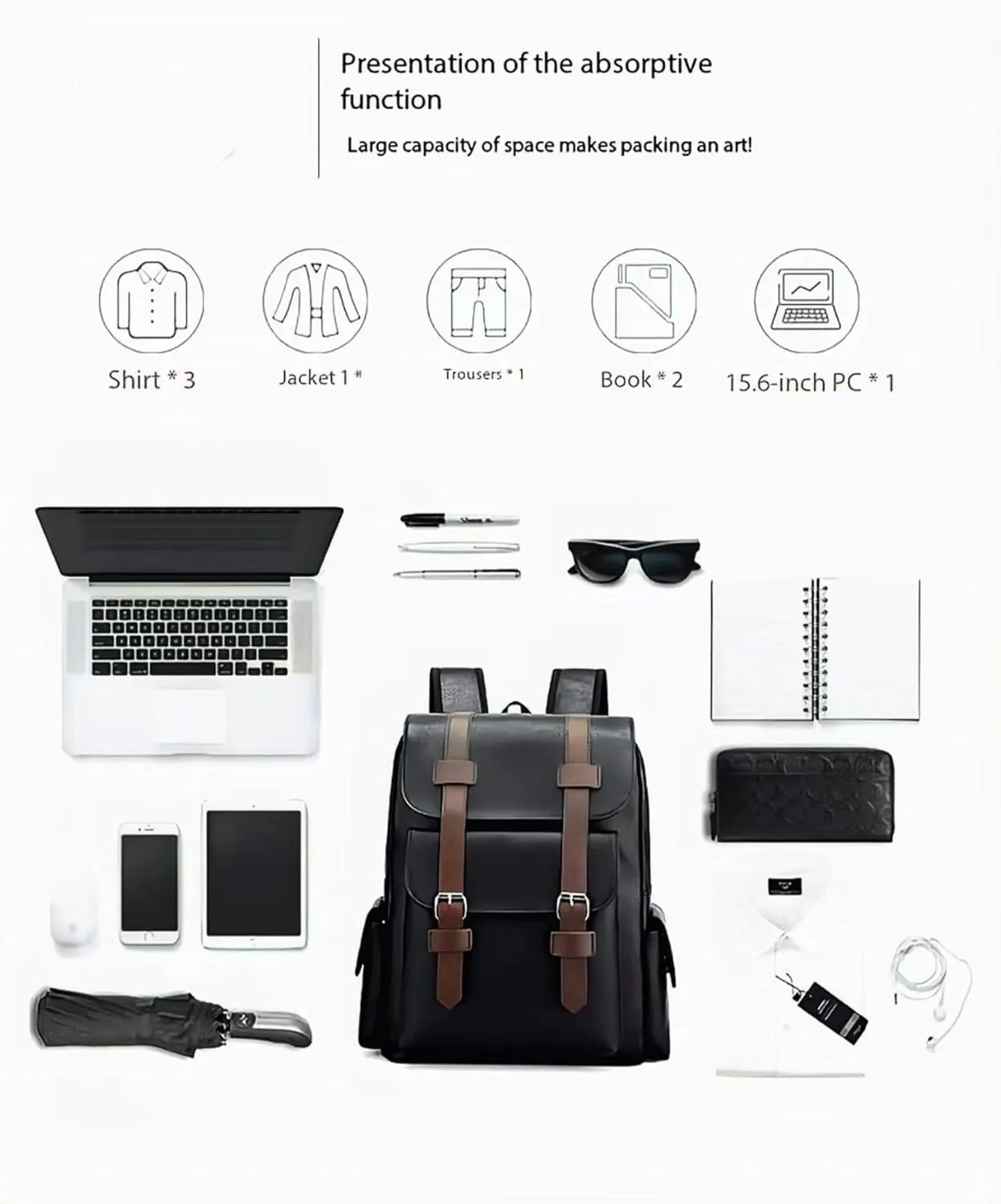 Business Men and Women PU Leather Backpack 15.6inch Laptop Waterproof Backpack Travel Commuter Lightweight schoolbag (Brown backpack8,Medium)