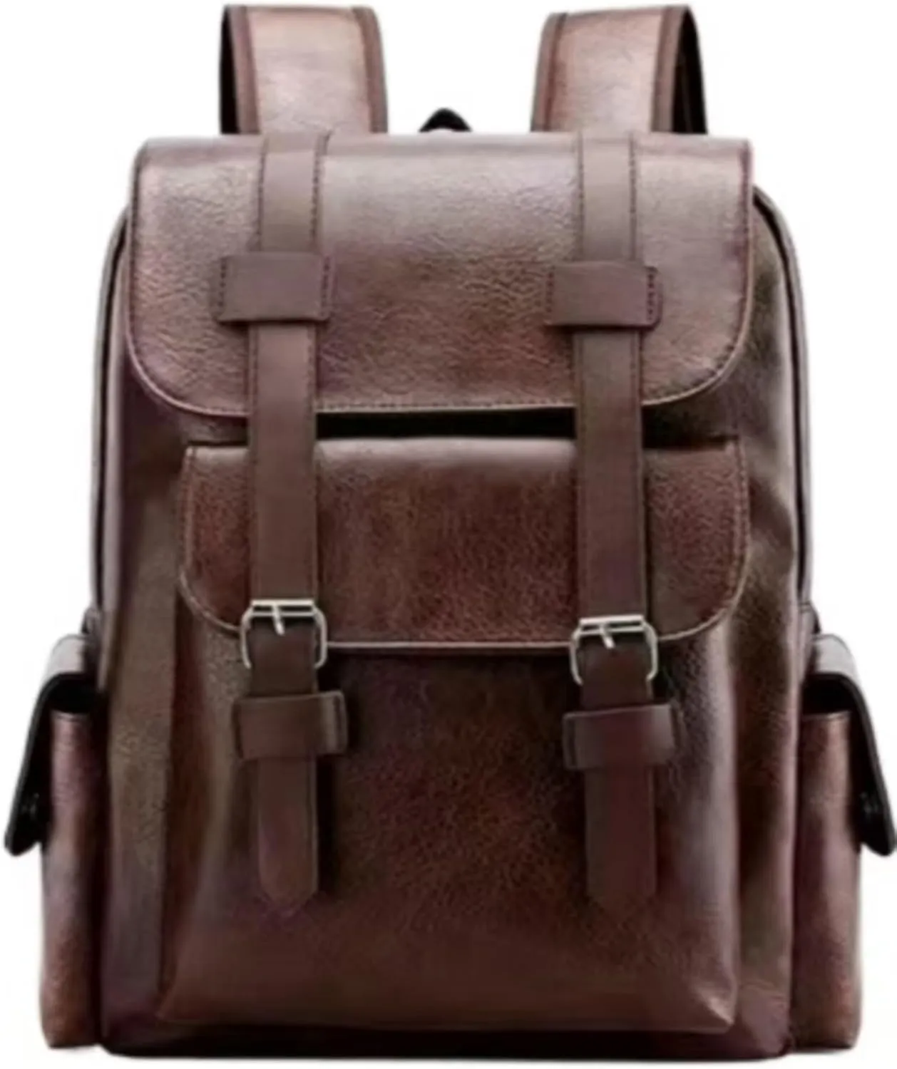 Business Men and Women PU Leather Backpack 15.6inch Laptop Waterproof Backpack Travel Commuter Lightweight schoolbag (Brown backpack8,Medium)