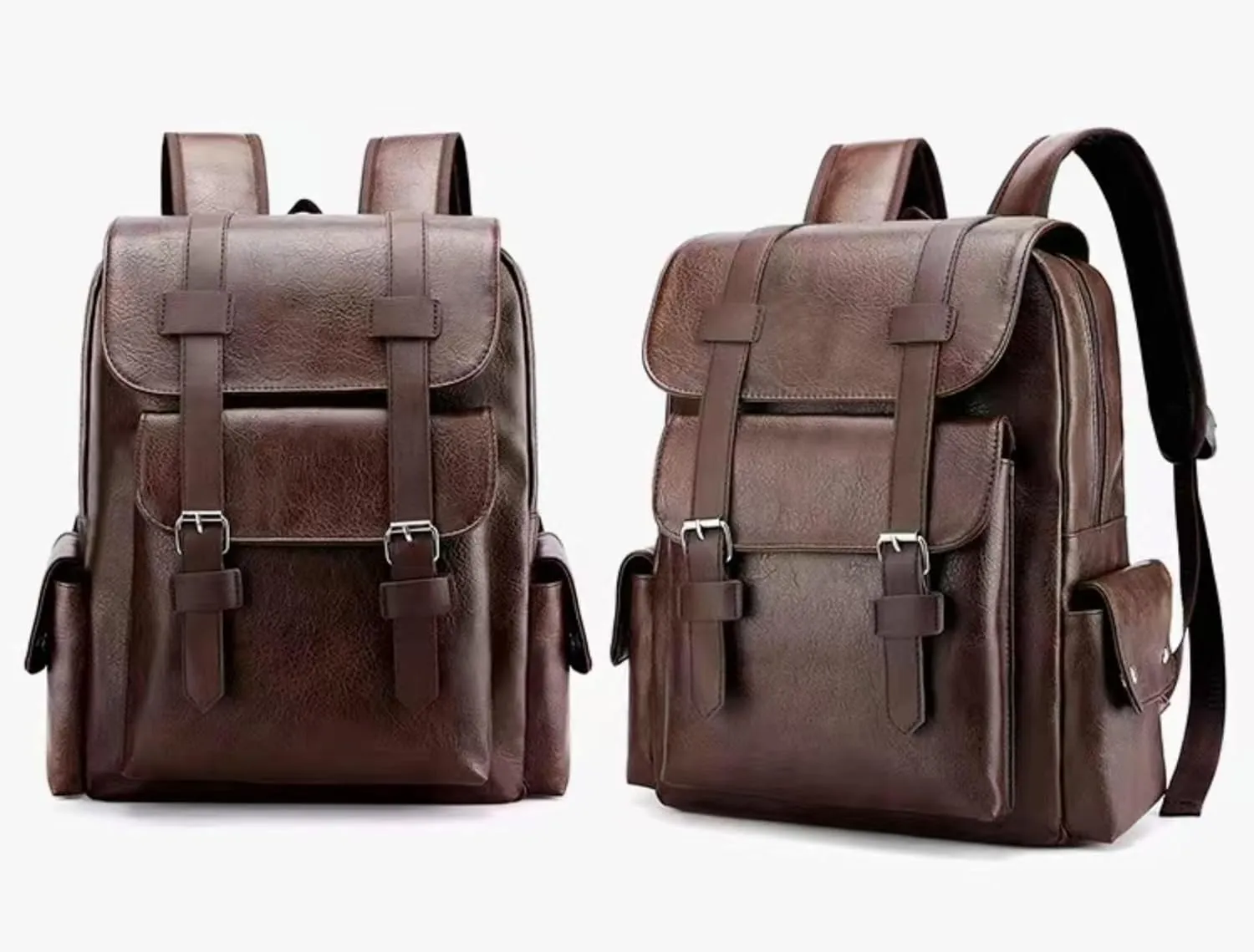 Business Men and Women PU Leather Backpack 15.6inch Laptop Waterproof Backpack Travel Commuter Lightweight schoolbag (Brown backpack8,Medium)