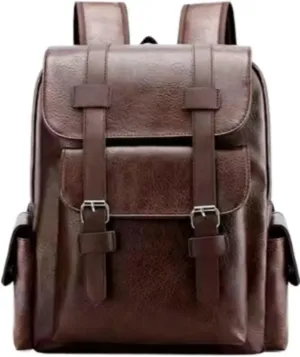 Business Men and Women PU Leather Backpack 15.6inch Laptop Waterproof Backpack Travel Commuter Lightweight schoolbag (Brown backpack8,Medium)