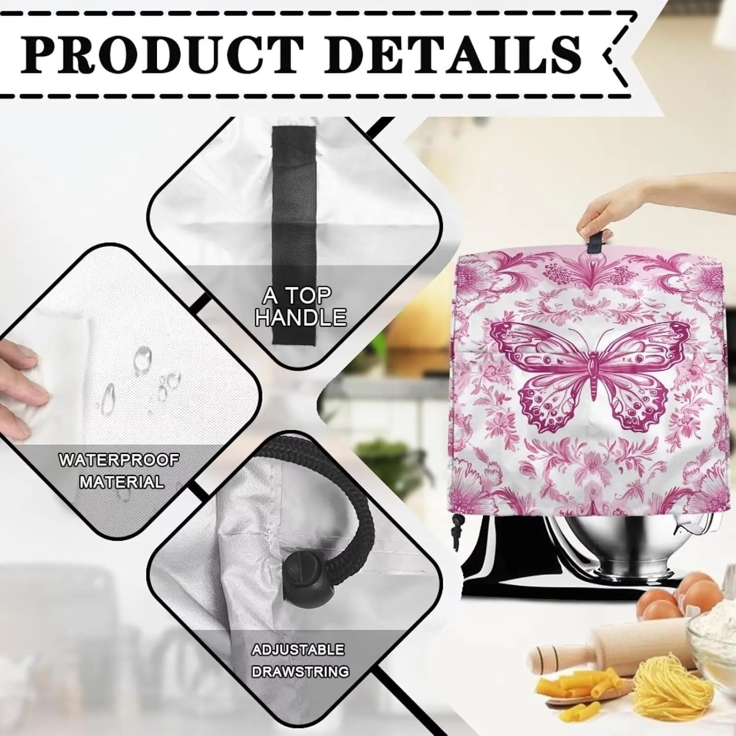 Butterfly Design Stand Mixer Cover Tilt-Head Mixer Cover Waterproof Aid Mixers Dust Covers for Kitchen Appliance Accessories Protect Case Storage Bag,Easy to Clean