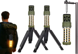 Buzz Defense Portable, BuzzDefense Portable Integrated Camping Light, IPX5 Waterproof Emergency Light with Tripod, 3000mAh Powerful Battery, Five Adjustable Levels, for Indoor,Outdoor,Picnic (2*Green)