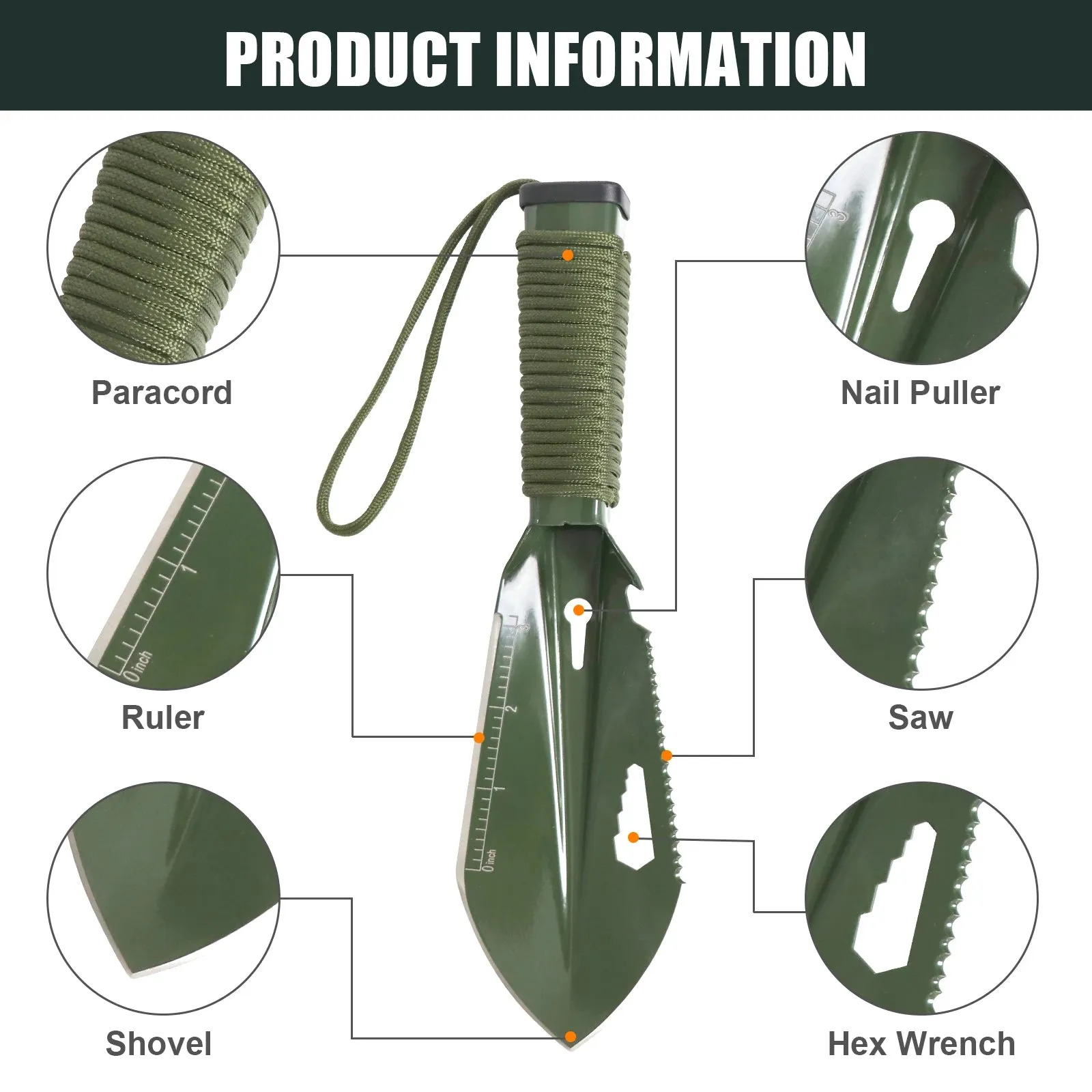 BZTAC Stainless Steel Camping Trowel – Multifunction Outdoor Shovel with Pouch