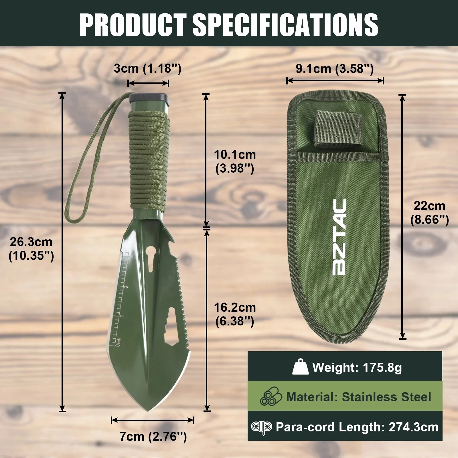 BZTAC Stainless Steel Camping Trowel – Multifunction Outdoor Shovel with Pouch