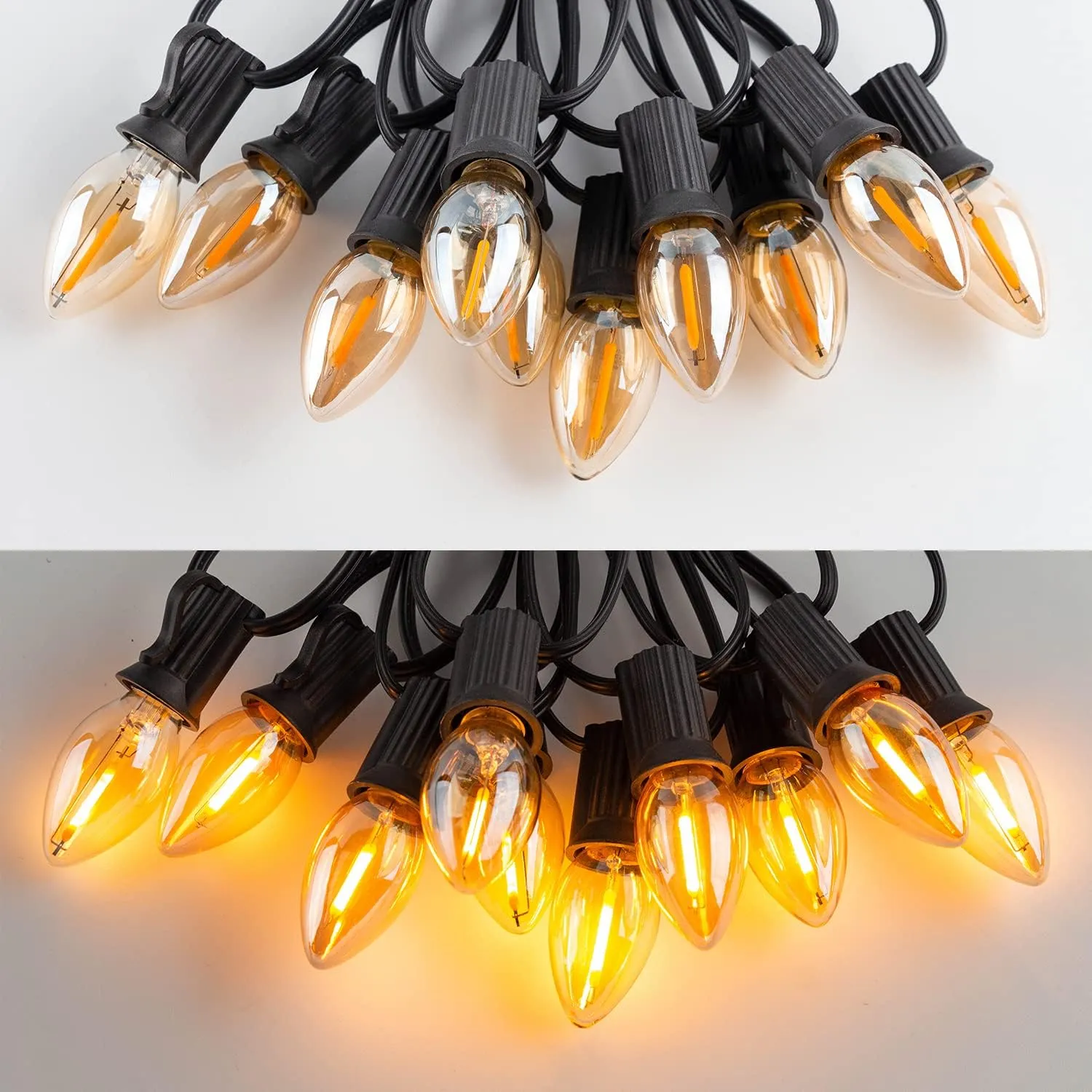 C7 LED Nignt Light Bulb,Classical Edison Style E12 Candle Base, 0.5 Watt LED Filament Bulb, Sign Light Replacement Bulb,5 Watts Equivalent, Ultra Warm White 2200K Amber Glass 25PCS