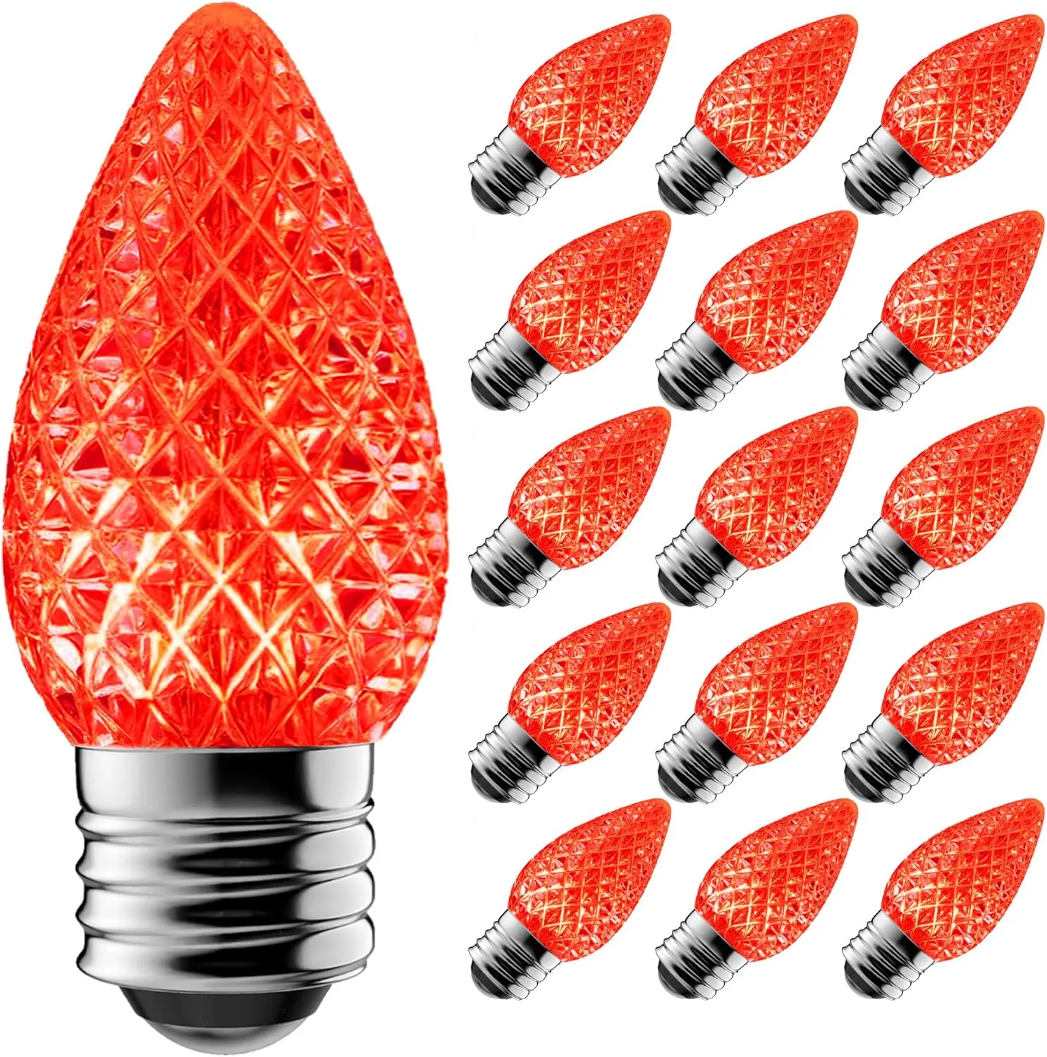 C7 Led Replacement Christmas Light Bulbs, 25-Pack C7 Shatterproof Led Bulbs with E12 Candelabra Base for Christmas String Lights, Waterproof & Dimmable Christmas Village Bulbs - Red