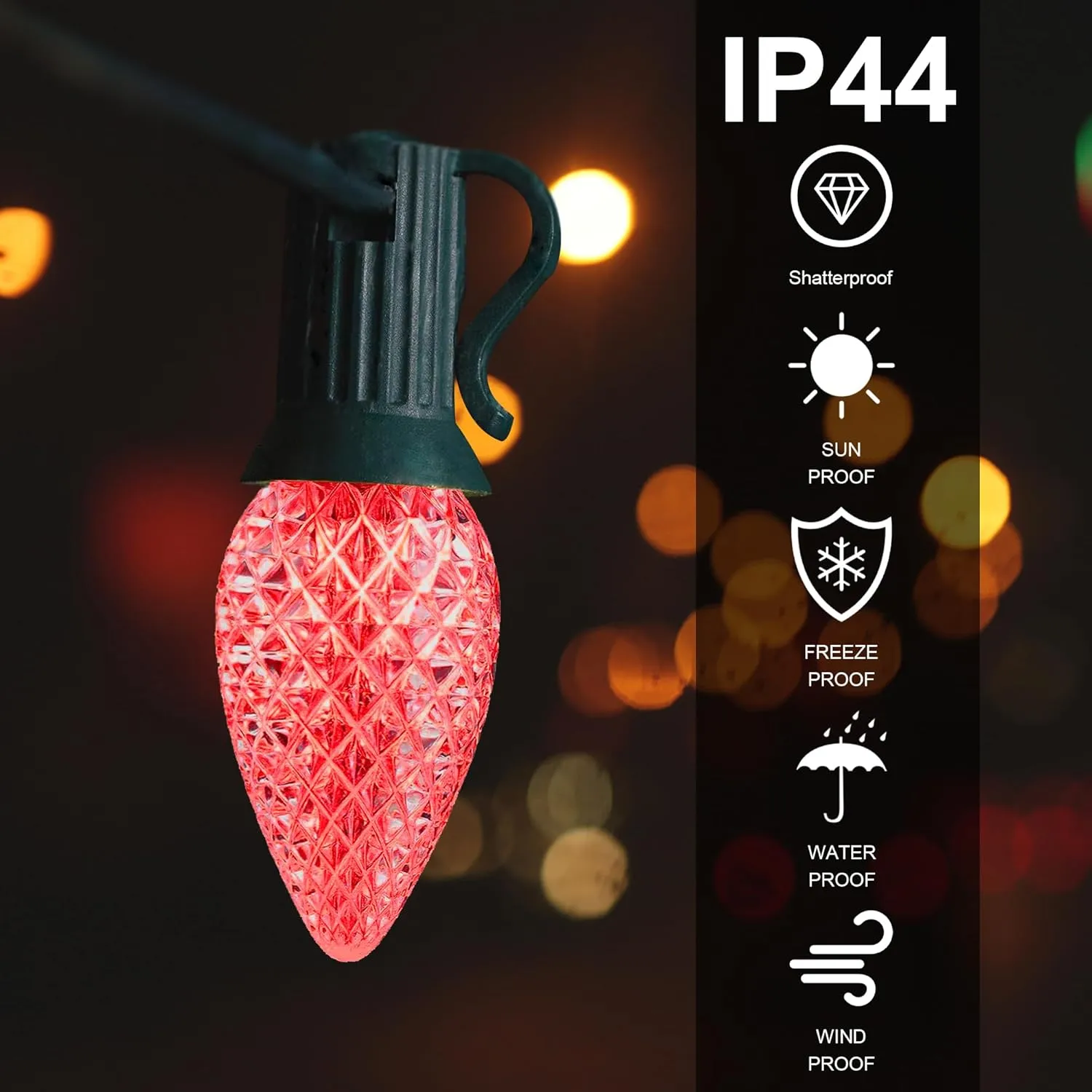 C7 Led Replacement Christmas Light Bulbs, 25-Pack C7 Shatterproof Led Bulbs with E12 Candelabra Base for Christmas String Lights, Waterproof & Dimmable Christmas Village Bulbs - Red