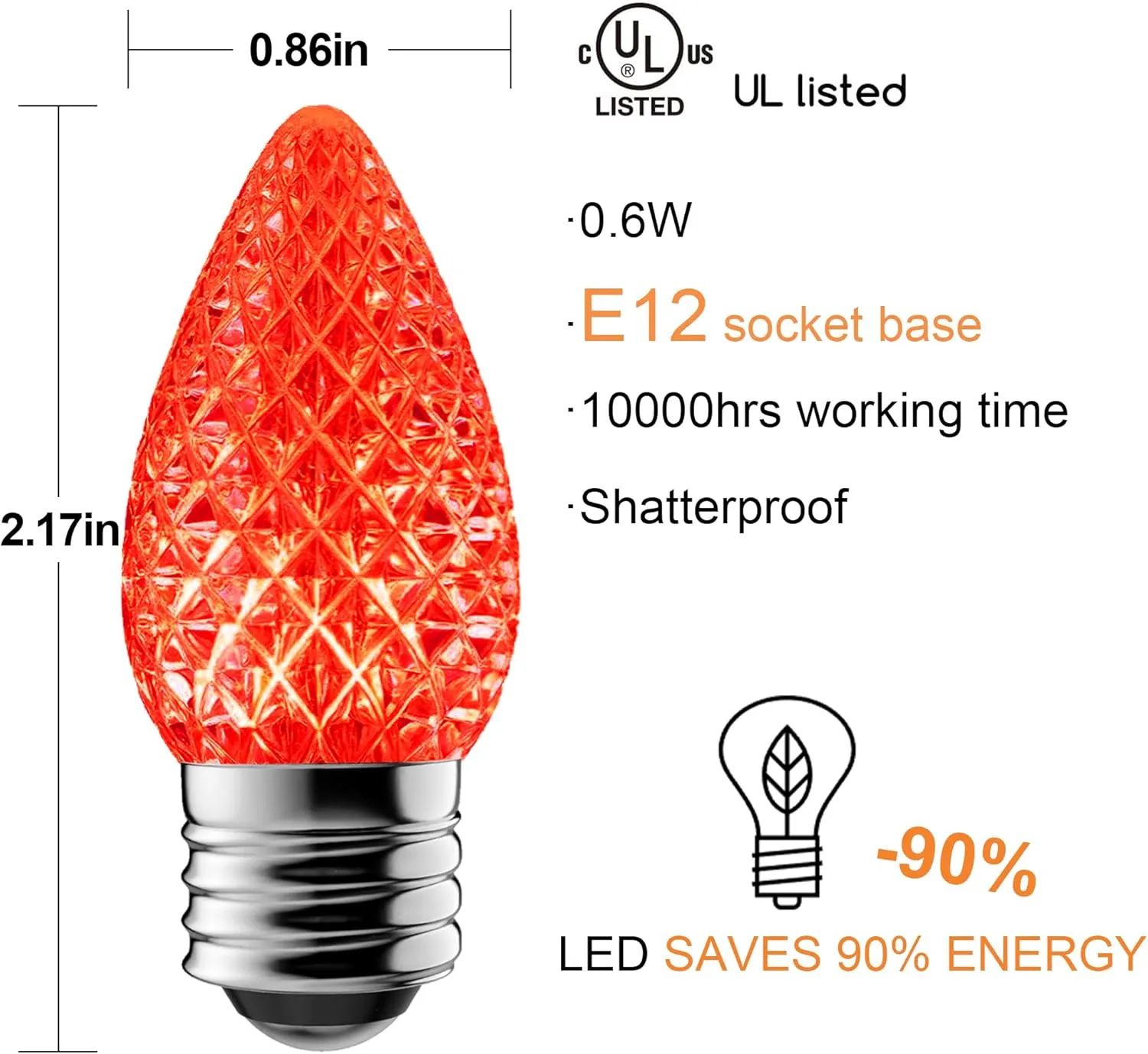 C7 Led Replacement Christmas Light Bulbs, 25-Pack C7 Shatterproof Led Bulbs with E12 Candelabra Base for Christmas String Lights, Waterproof & Dimmable Christmas Village Bulbs - Red