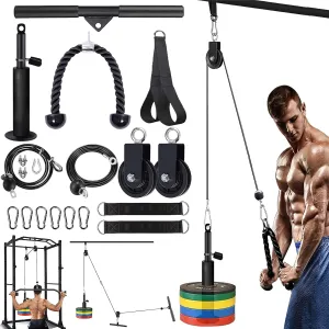 Cable Pulley System for Home Gym – LAT Pulldown & Lift Kit with 40" Bar, Tricep Rope, Silent Pulley, Cable Attachments – Strength Training for Biceps, Triceps, Back & Shoulders