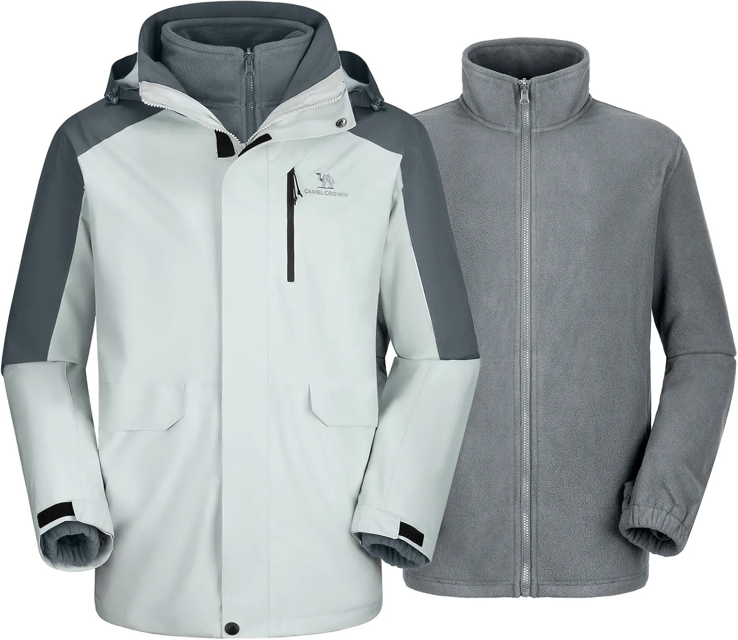 CAMEL CROWN Men’s Ski Jackets 3 in 1 Waterproof Winter Jackets Snow Jackets Windproof Hooded with Inner Fleece Coat